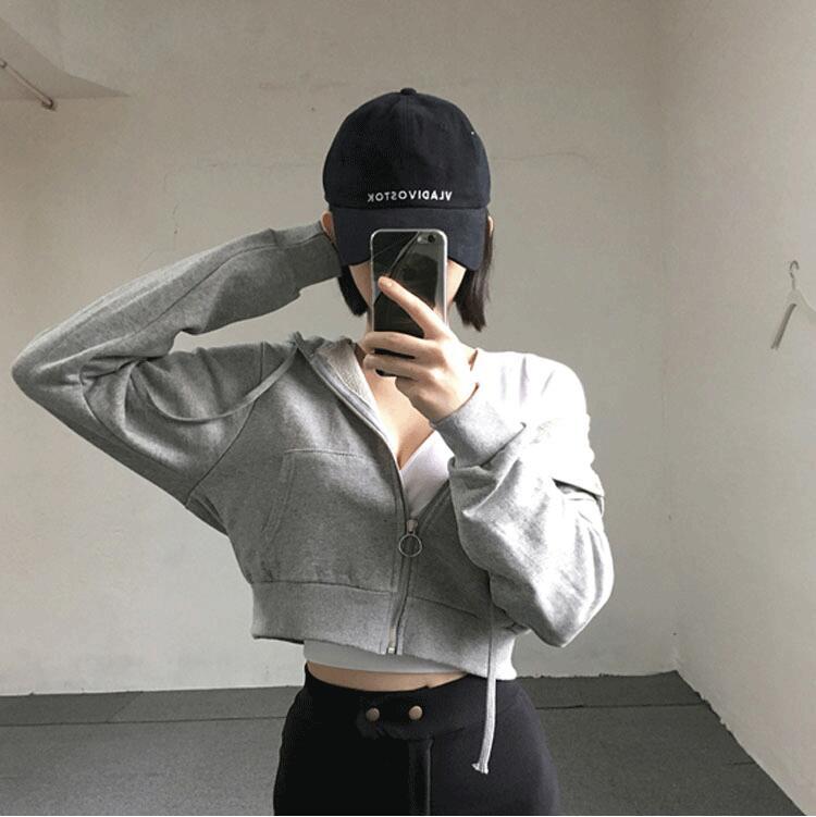 短款外套薄款連帽衛衣女韓版學生原宿風長袖拉鏈外套女春秋裝新款