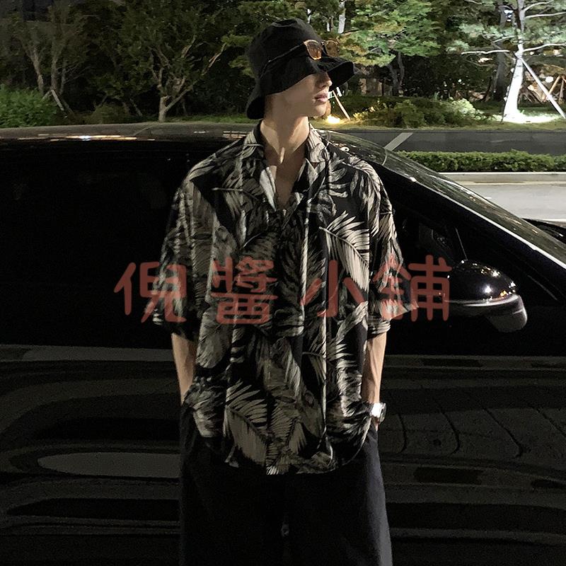 夏威夷碎花短袖襯衫男寬松百搭夏季薄款襯衣港風帥氣外套【倪醬小鋪】