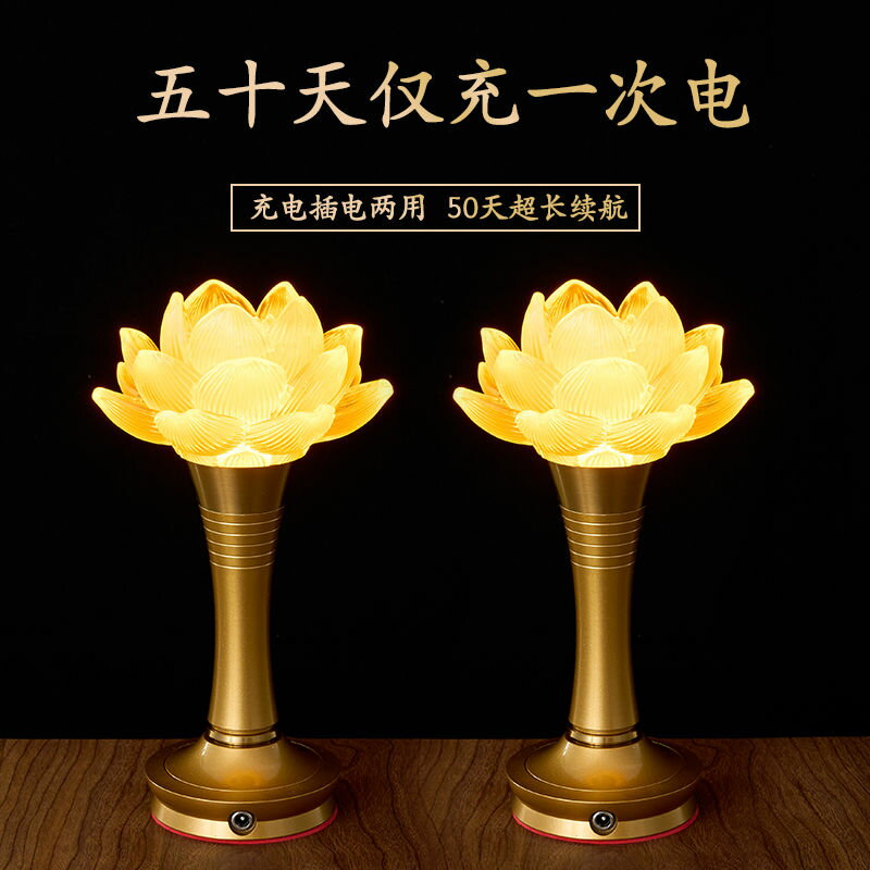 【最低價】【公司貨】新款可充電蓮花燈菩薩供佛燈led七彩水晶琉璃佛堂佛前供燈長明燈 5
