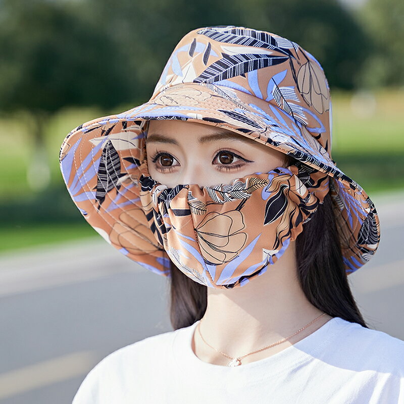【滿399出貨】遮陽帽女防曬防紫外線口罩一體帽子農村干農活采茶中年媽媽太陽帽