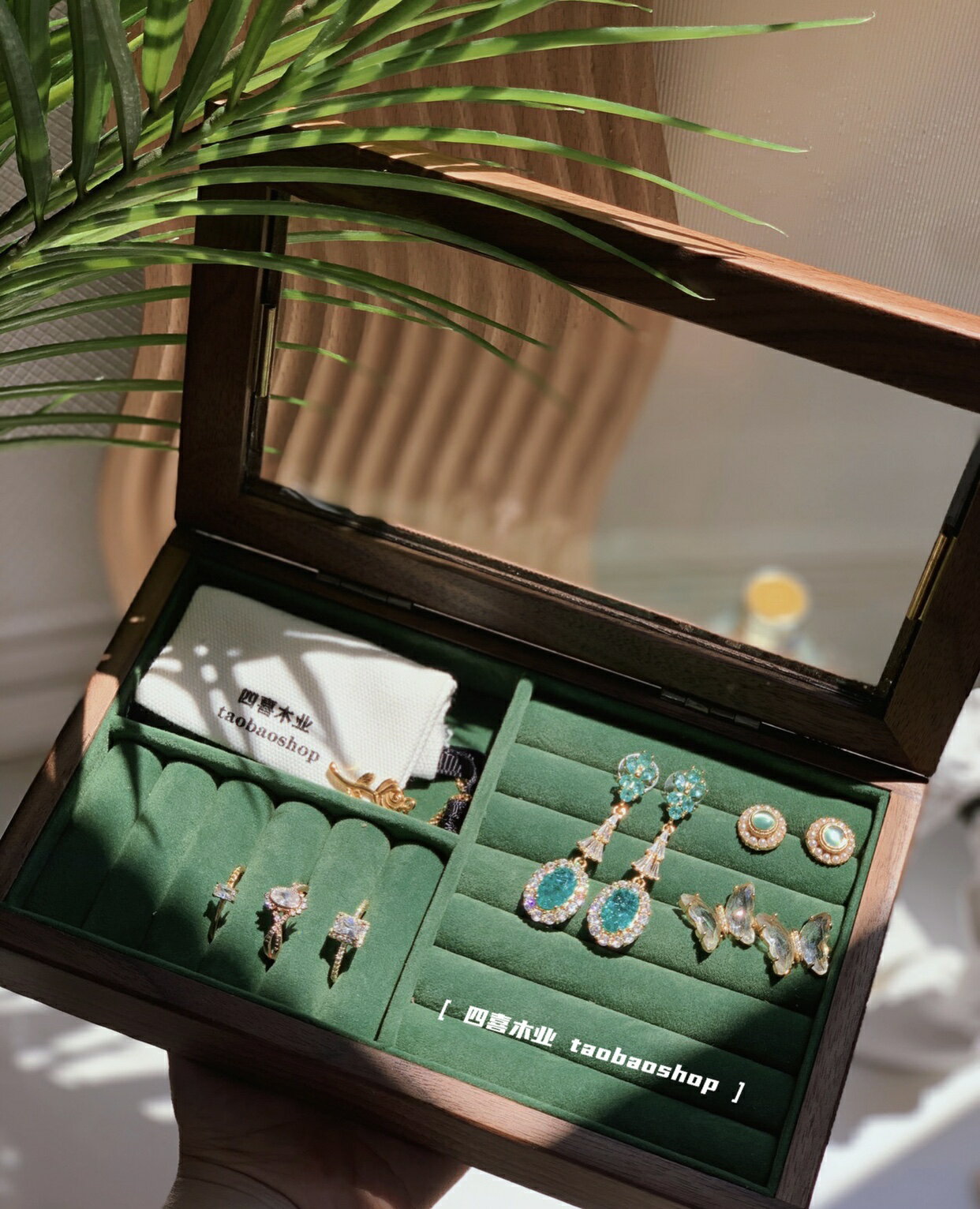 北美黑胡桃實木首飾盒木質玻璃陳列桌面展示收藏飾品收納盒復古