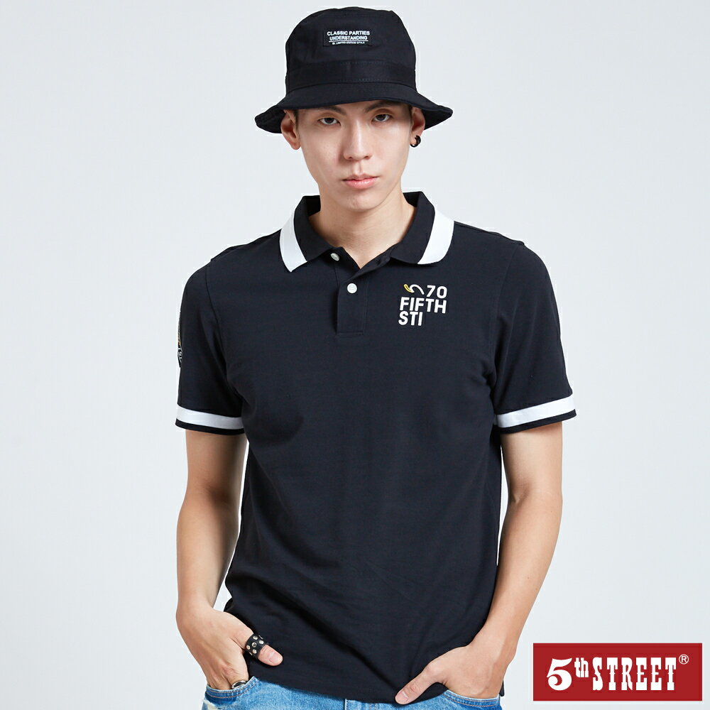 男裝 配色立領短袖POLO衫-黑色 (570681) 【5th STREET】【APP下單天天10%回饋】 最高折426