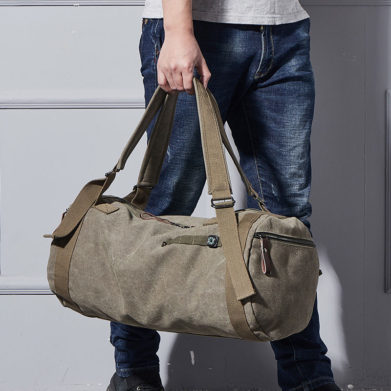 旅行收納包 時尚雙肩包戶外運動背包大容量健身包帆布旅行包男女通用旅游桶包-快速出貨