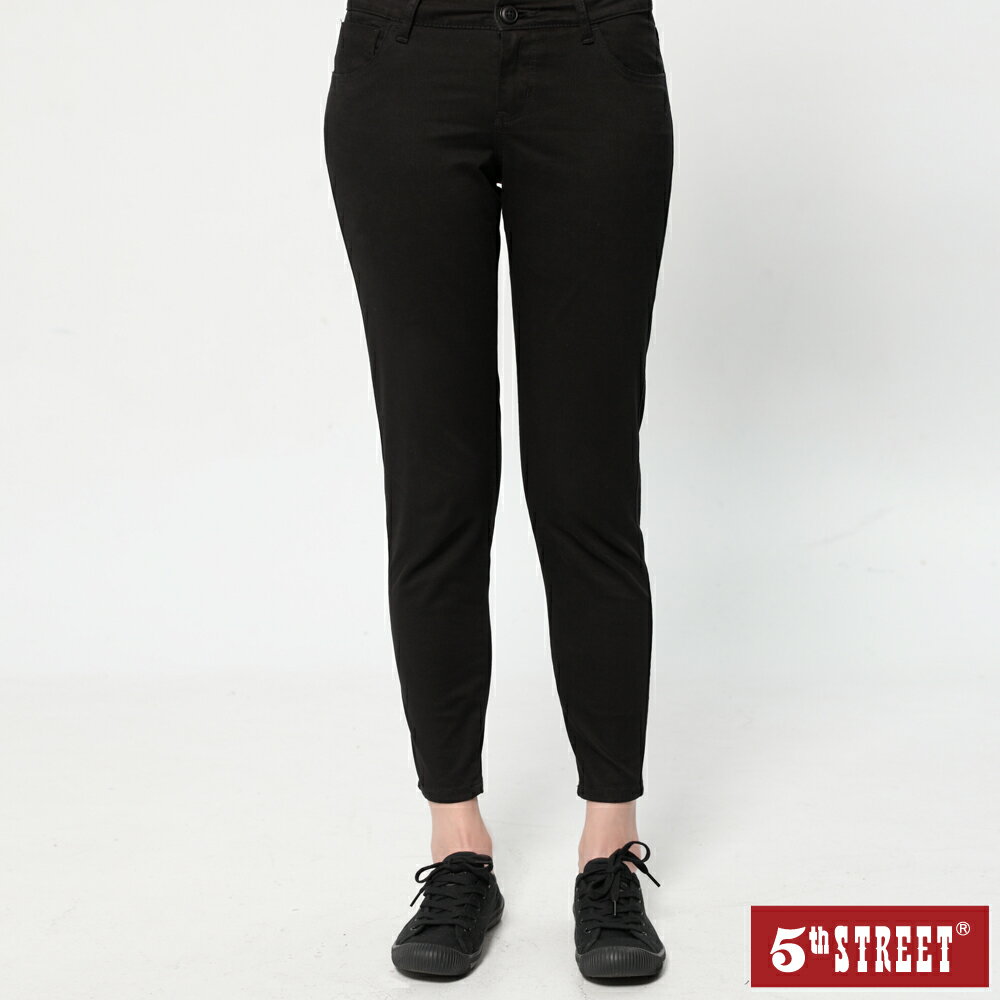 女裝 彈力9分小直筒休閒長褲-黑色 (970192) 【5th STREET】【全館滿$3000贈環保餐具收納包】