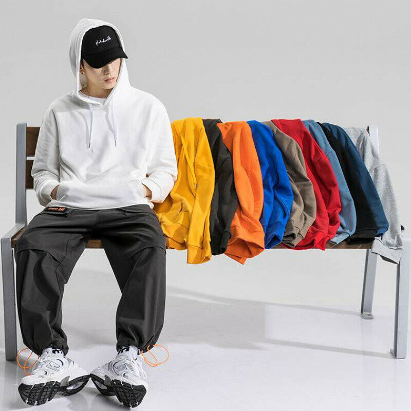 ⚡【現貨】長袖帽T Oversize M-5XL 大學T 高質量帽T 素色 韓版潮流帽T 學生寬松休閒百搭衛衣 上衣