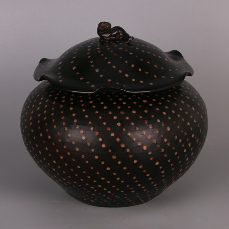 宋吉州窯黑釉窯變滿天星荷葉罐仿古舊貨瓷器老窯口仿博物館珍品| 協貿