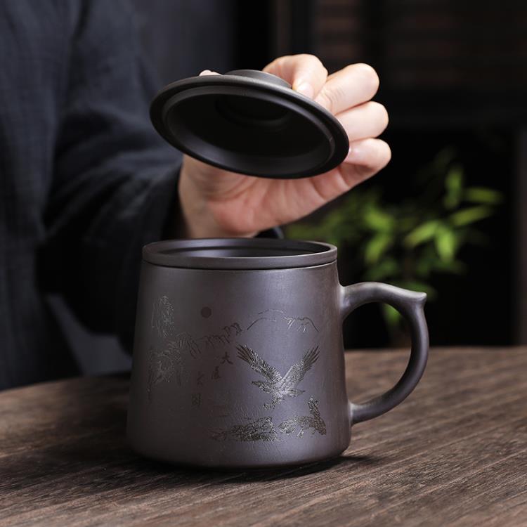 紫砂茶杯大容量帶過濾內膽辦公茶杯刻字家用泡茶杯子茶水分離水杯 雙11全館免運