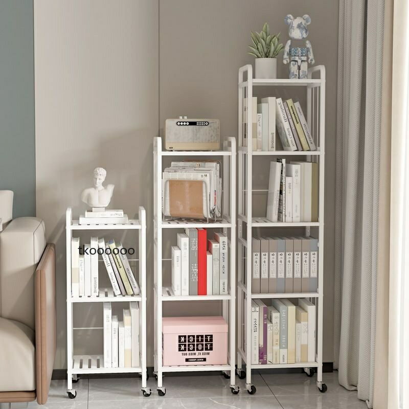 簡約組合書架置物架 落地多層收納架 鐵藝窄縫家用架子 書桌旁簡易移動小書櫃