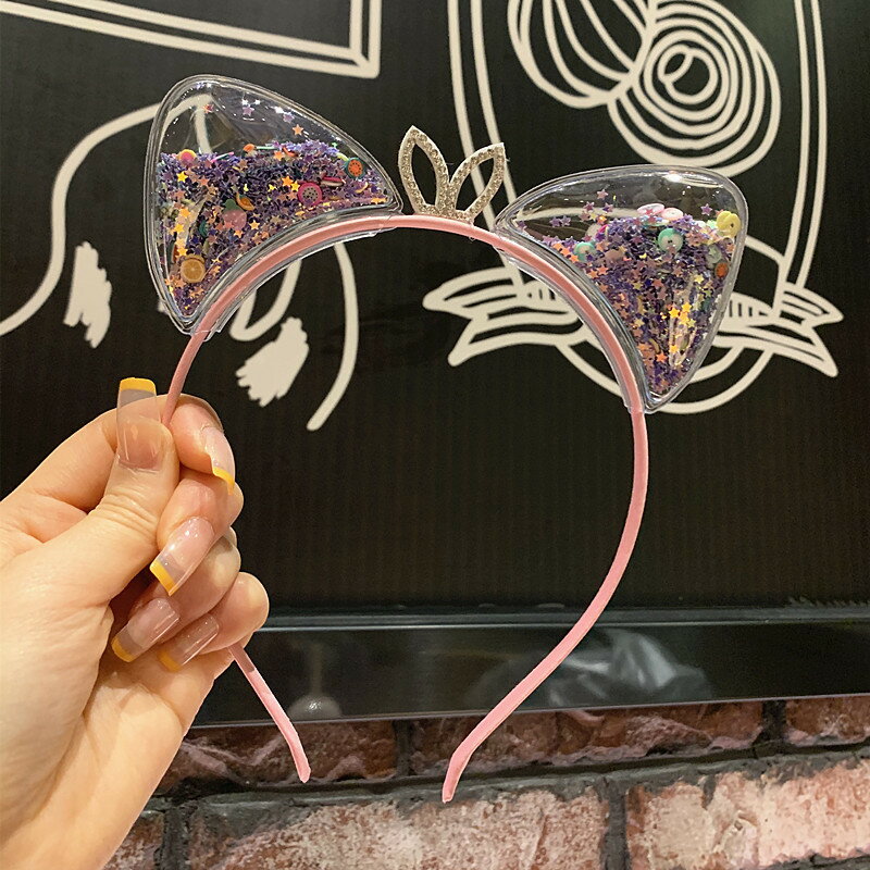 韓國網紅亮片貓耳朵發箍女新款兒童節日皇冠頭箍可愛韓版發卡發飾 6