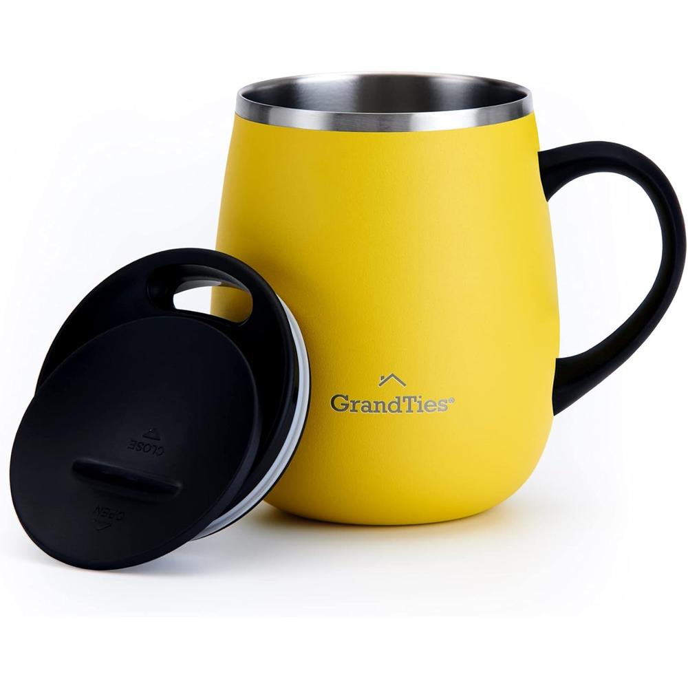 【日本代購】GRANDTIES 460ml 真空隔熱馬克杯｜不鏽鋼雙層保溫保冷｜滑蓋設計｜適用辦公室＆日常使用｜檸檬