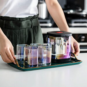 涼水壺扎壺彩色玻璃水杯歐式客廳家用創意冷水壺水具套裝帶托盤