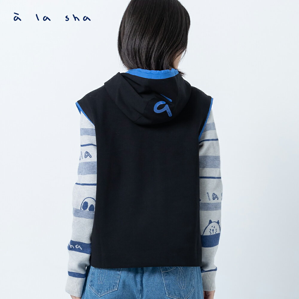 a la sha a跳色連帽背心T