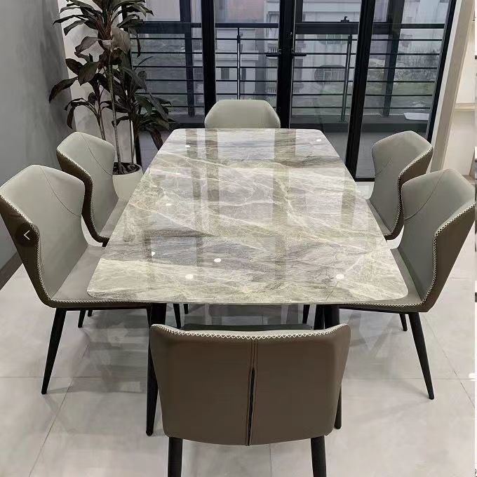免運 餐桌 飯桌 小戶型 餐桌組 餐椅 意式巖板餐桌椅組合小戶型家用現代簡約輕奢亮光面長方形吃飯桌子604