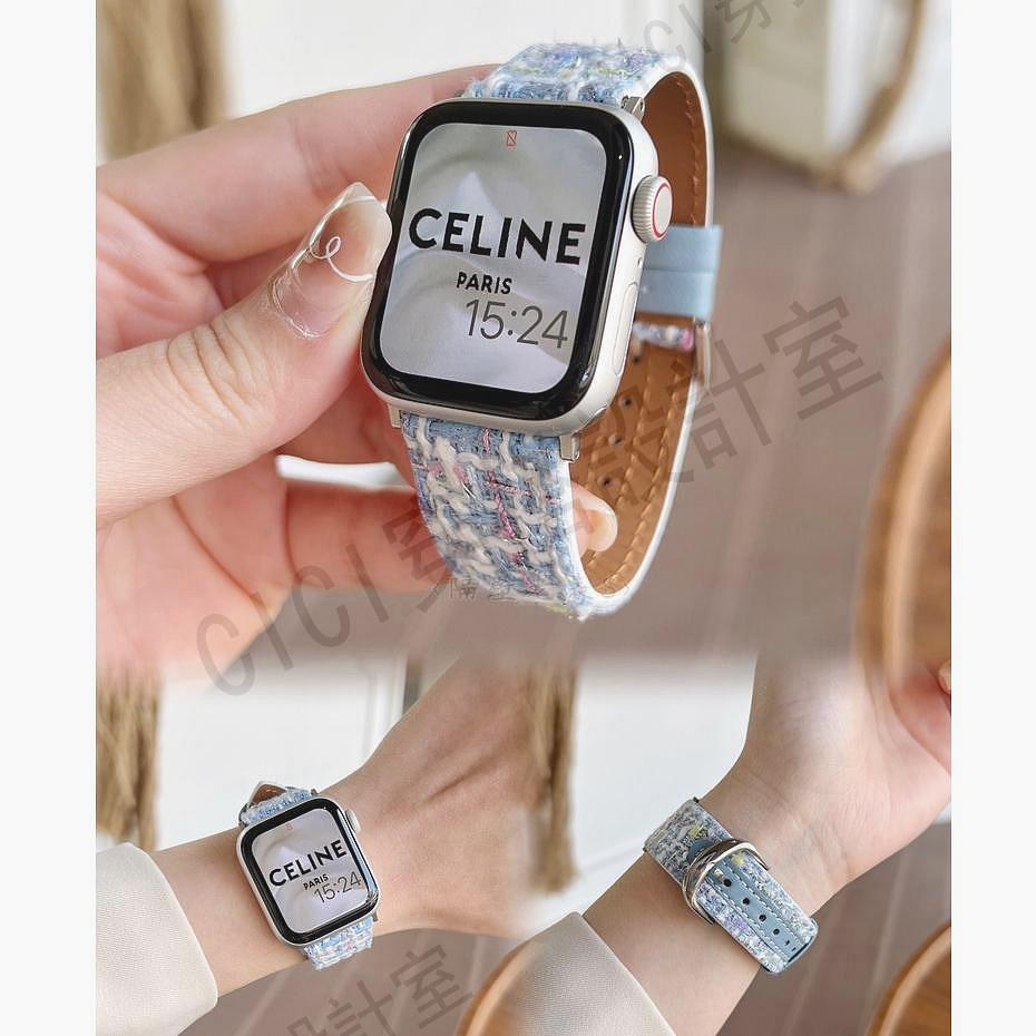 花彩毛絨 皮革錶帶 適用於 Apple Watch S8/Ultra/7/6/se2/4/3/2蘋果手錶錶帶【亞德機械五金家居】