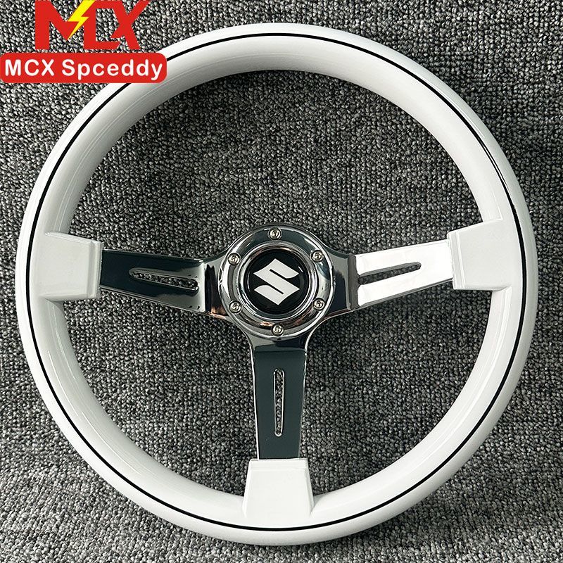 免運公司貨 汽車方向盤 14寸改裝賽車方向盤 JDM白色方向盤鈴木雨燕北斗星浪迪改裝方向盤 可開發票/快速出貨