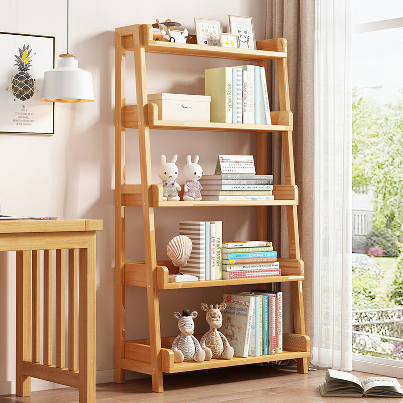 兒童書架置物架落地靠墻創意收納家用簡易實木多層客廳學生閱讀架