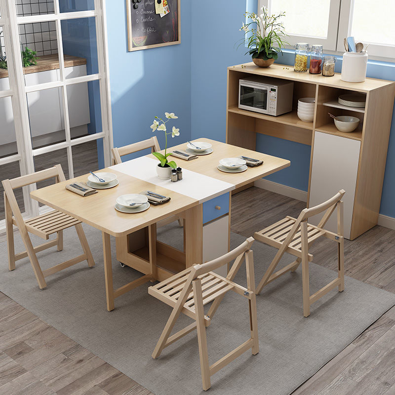 折疊餐桌小戶型家用可移動帶輪伸縮多功能餐桌椅組合簡易桌子飯桌