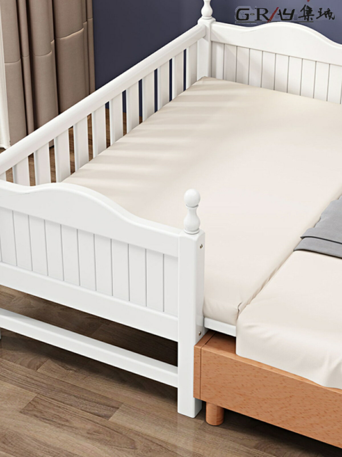 環保無漆實木兒童床男孩女孩帶護欄寶寶小床邊床加寬嬰兒拼接床