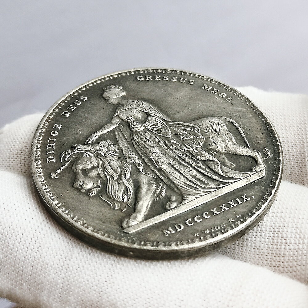 英國維多利亞尤娜與獅子5索維林硬幣1839年五鎊銀幣外國錢幣收藏| 協貿