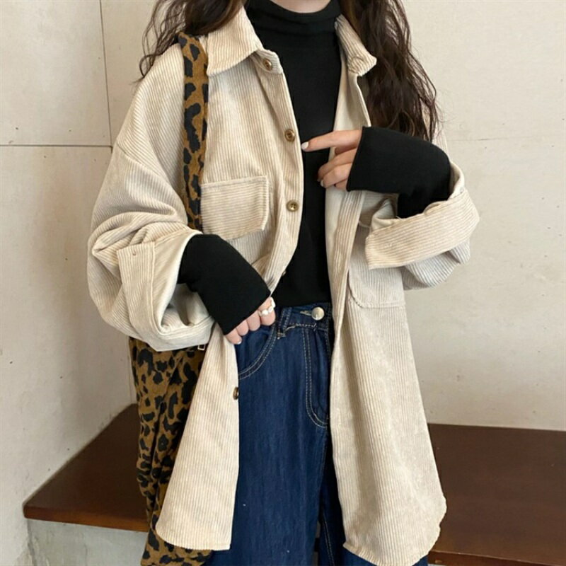 燈芯絨設計感衛衣女春裝年新款百搭薄款襯衣外套小眾長袖上衣
