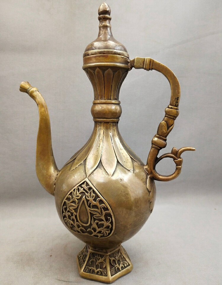 古玩銅器收藏 裝飾道具 黃銅酒壺茶壺 工藝精美 仿古銅壺水壺