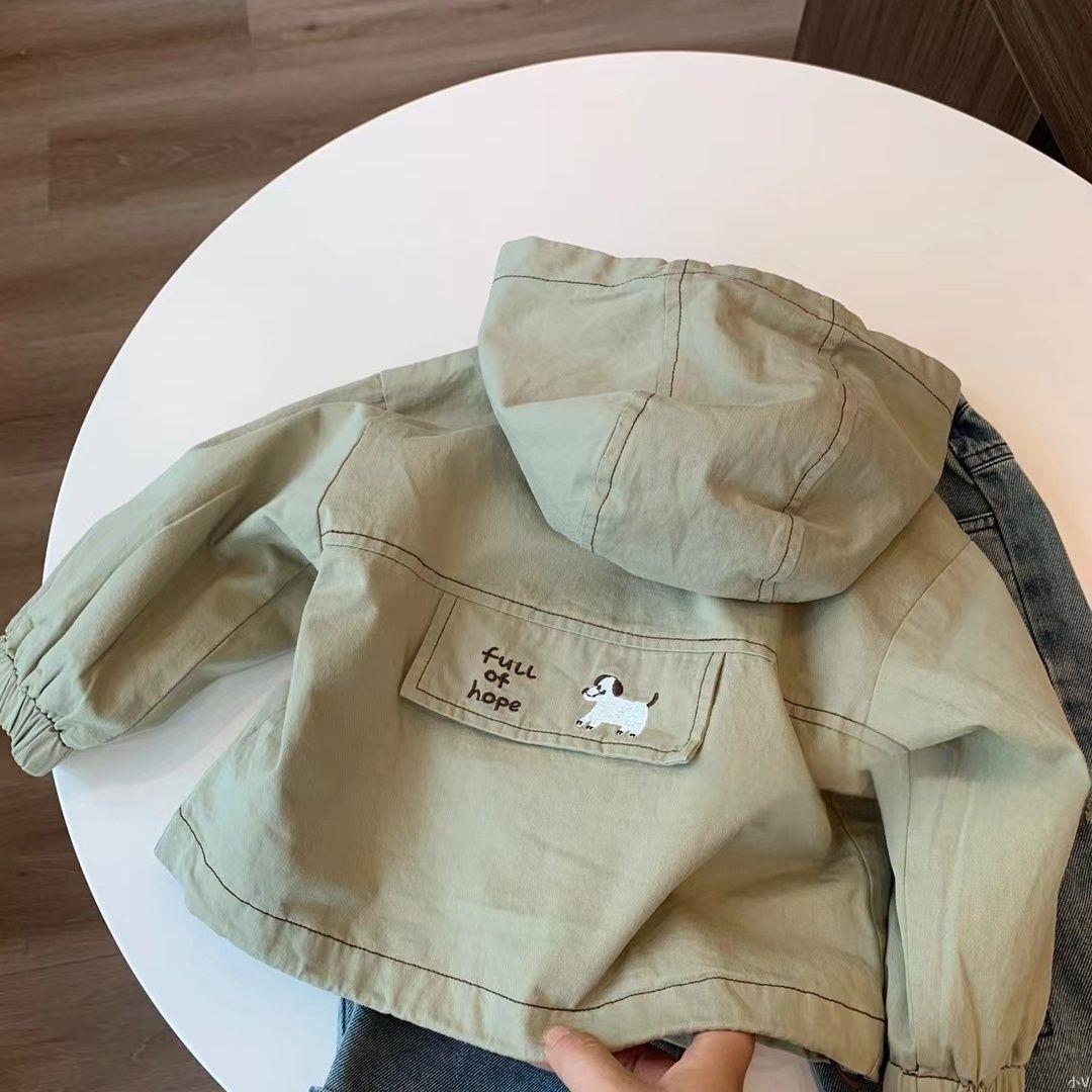 高品質~兒童秋季柔軟連帽長袖拉鏈外套男童洋氣春秋風衣寶寶上衣