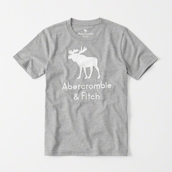 美國百分百【Abercrombie & Fitch】T恤 AF 短袖 麋鹿 kids 女 男 XS S號 灰色 美國青年版 H858 1