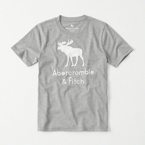美國百分百【Abercrombie & Fitch】T恤 AF 短袖 麋鹿 kids 女 男 XS S號 灰色 美國青年版 H858 0