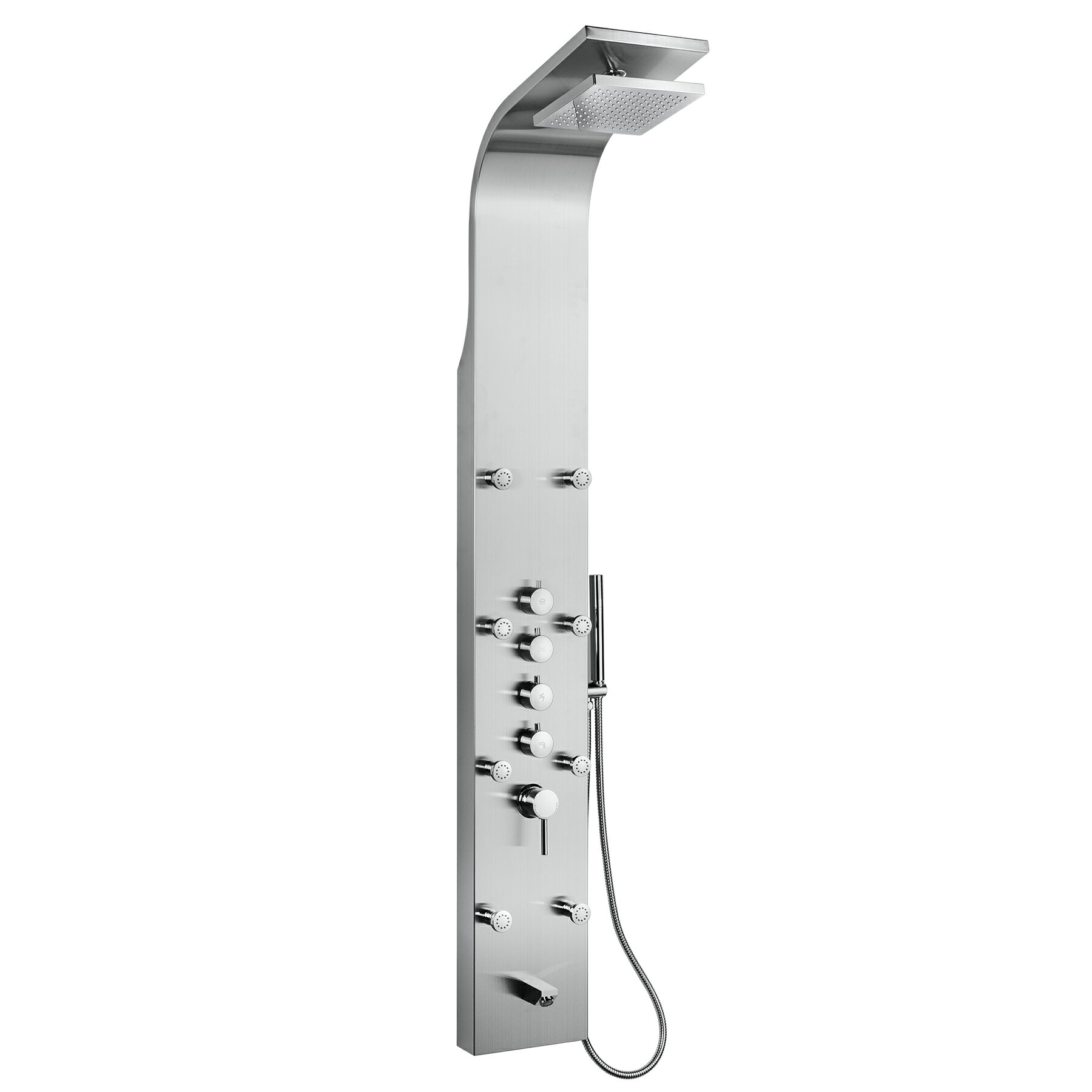 AKDY 65 in. 8-Jet Shower Tower Adjustable Angle Quadruple Handle Stainless Steel