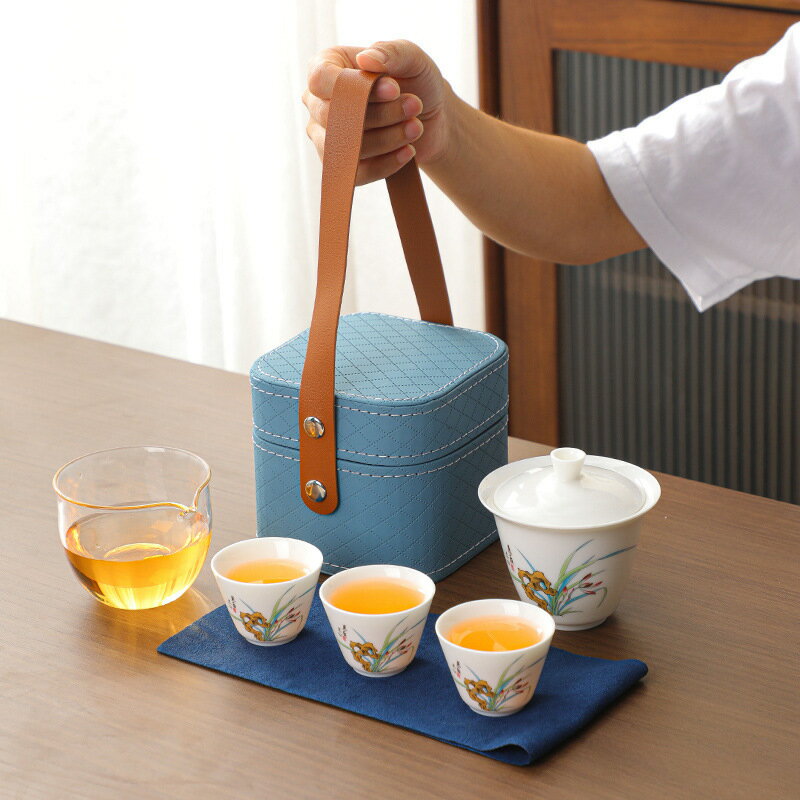 可開發票 快客杯 旅行茶具 茶壺茶具 茶具套裝 露營茶具旅行茶具套裝戶外快客杯大容量便攜式茶具羊脂玉露營茶具一壺三杯