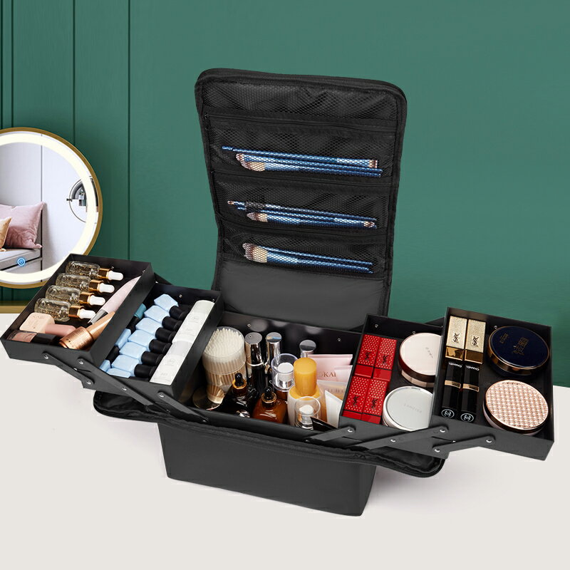 手提專業防水化妝包收納包簡約便攜美甲紋繡化妝師工具箱跟妝盒
