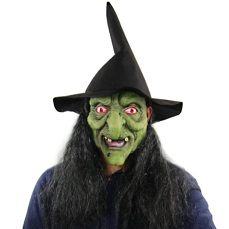 萬聖節綠頭灰發恐怖女巫面具 鬼屋密室逃脫裝扮直播整人頭套定做