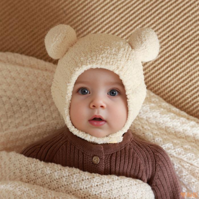 嬰兒帽子秋冬季寶寶毛線帽兒童護耳帽珊瑚絨可愛針織男童女童冬款
