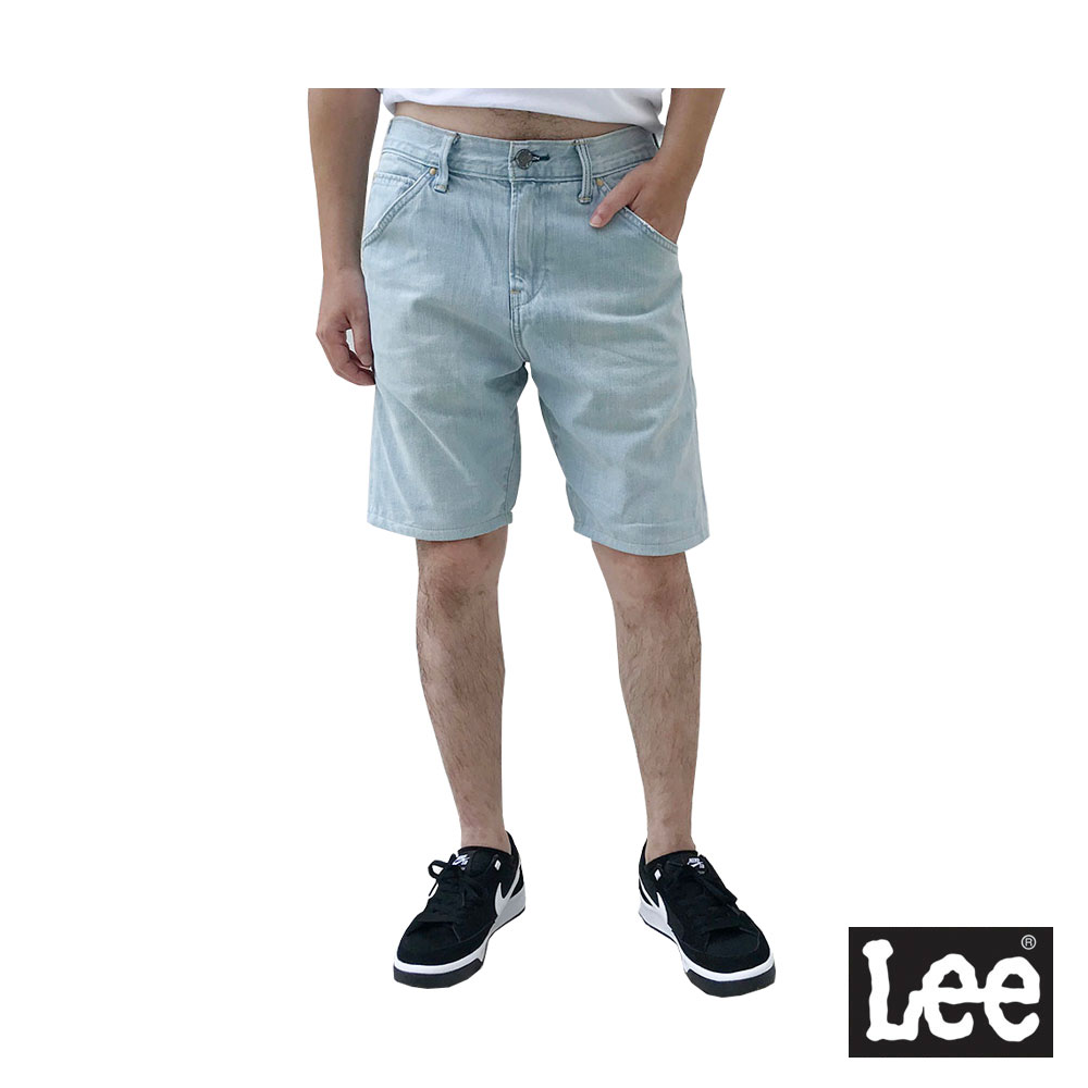Lee 牛仔短褲白色皮牌 RG 男 淺藍