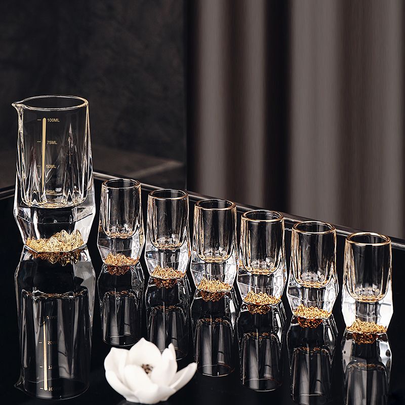 工廠直銷 特惠 免運 酒杯 酒器 紅酒杯 高酒杯 白酒杯 玻璃杯 金山二兩白酒杯套裝分酒器家用水晶玻璃2兩杯小酒杯高檔高階酒具特惠/開立發票 全館八折 快速出貨