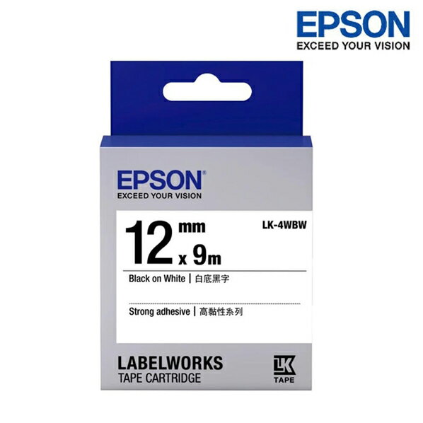 EPSON LK-4WBW 白底黑字 標籤帶 高黏性系列 (寬度12mm) 標籤貼紙 S654410