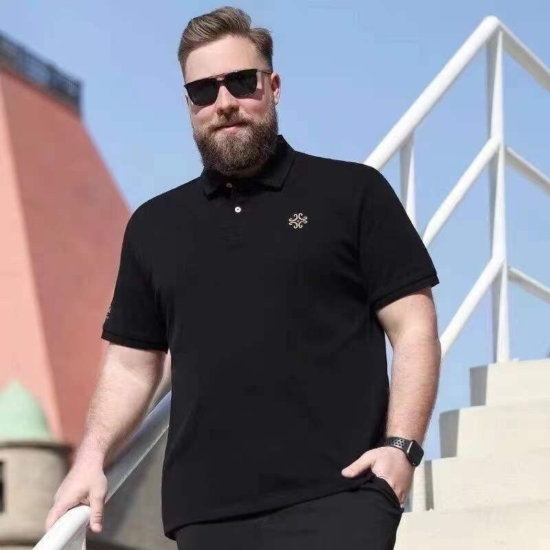 休閒半袖POLO衫男|大尺碼50-150公斤男裝上衣|帥氣短袖上衣|青年加肥加大短袖衫商務短袖Polo衫|胖子寬鬆短袖衫