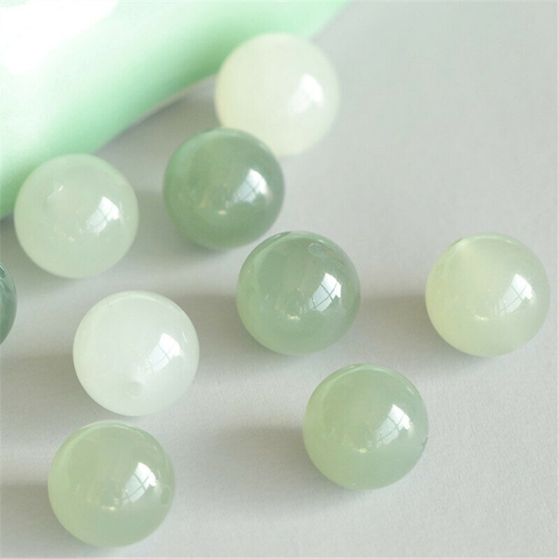 【現貨】青海料湖水綠佛珠DIY 多寶玉手鏈項鏈和田玉青白玉圓珠子散珠配飾【北歐家居生活】
