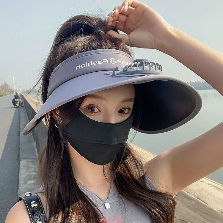 【出行必備】夏季2024帶電風扇的帽子女防紫外線空頂太陽帽成人遮陽防曬帽