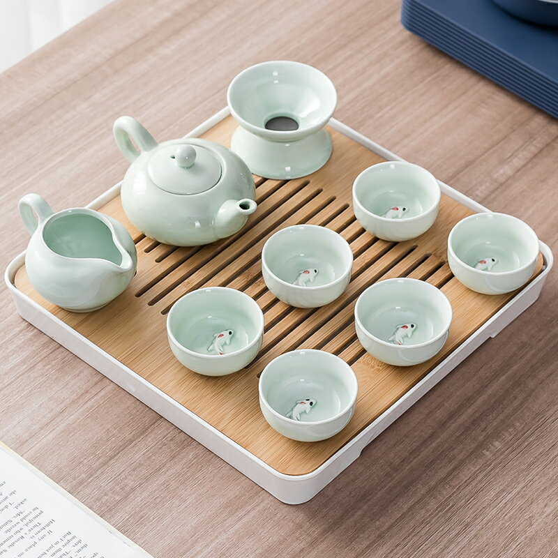 功夫茶具小套裝家用客廳整套茶具陶瓷泡茶壺蓋碗茶杯儲水茶托盤P