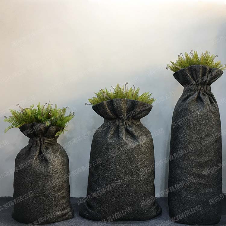 歐式復古玻璃鋼落地擺件客廳裝飾花瓶商場美陳花器花園布袋花盆