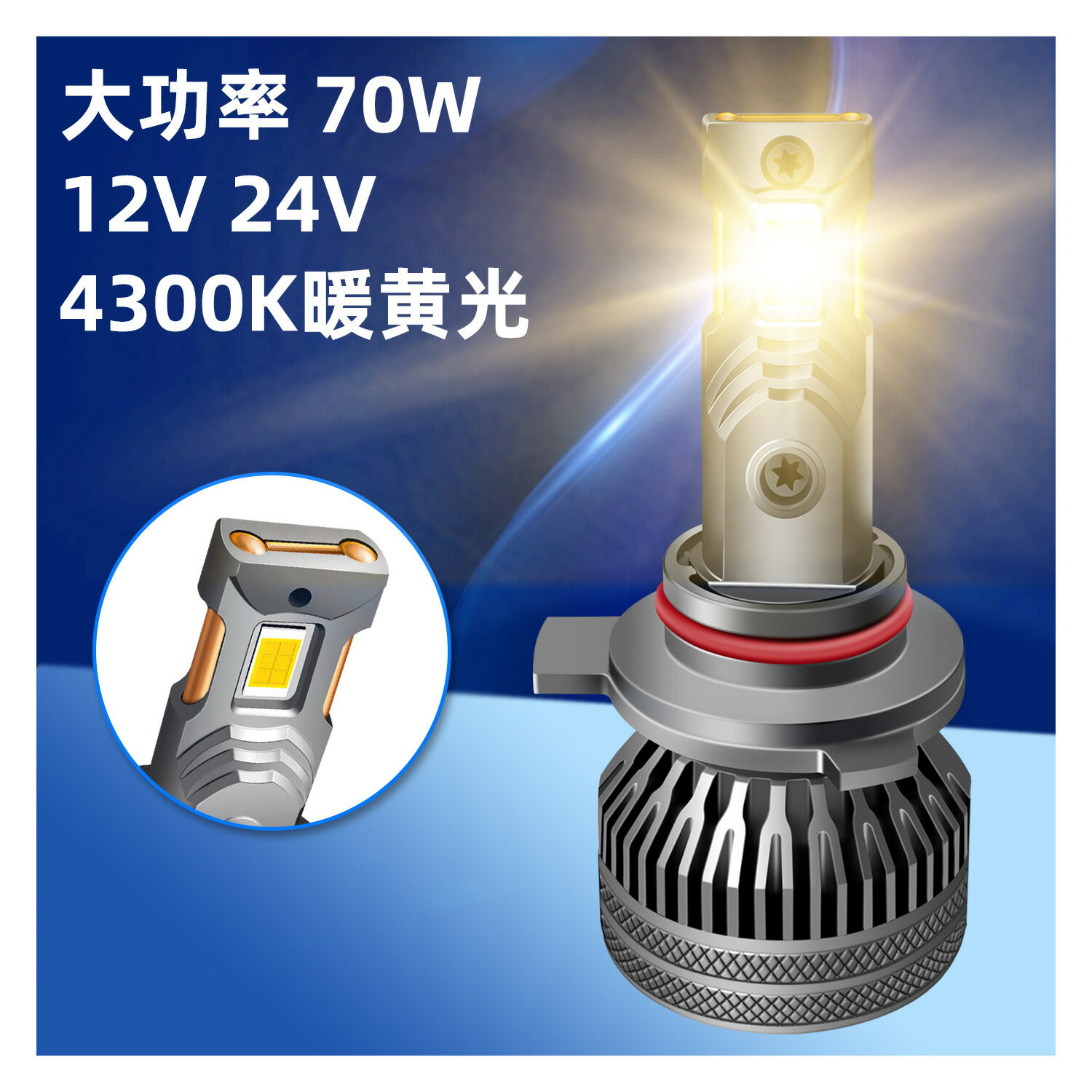 4300k暖黃光led車燈大功率雙銅管汽車led大燈黃光12V24VH7H1H4h11【Snowbelle優選】