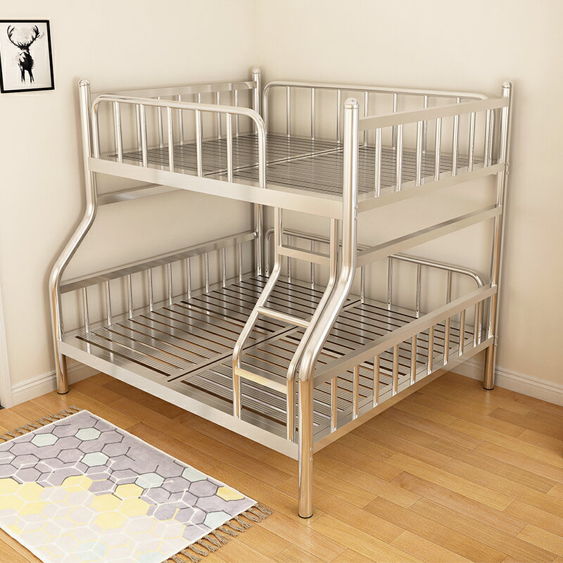 不銹鋼雙層床高低子母床上下鋪鐵架床304加厚簡約鐵床大人雙人床