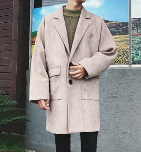 FINDSENSE Z1 韓國 時尚 潮 男 複古 翻領 大口袋 加厚 麂皮絨 中長款外套 長大衣