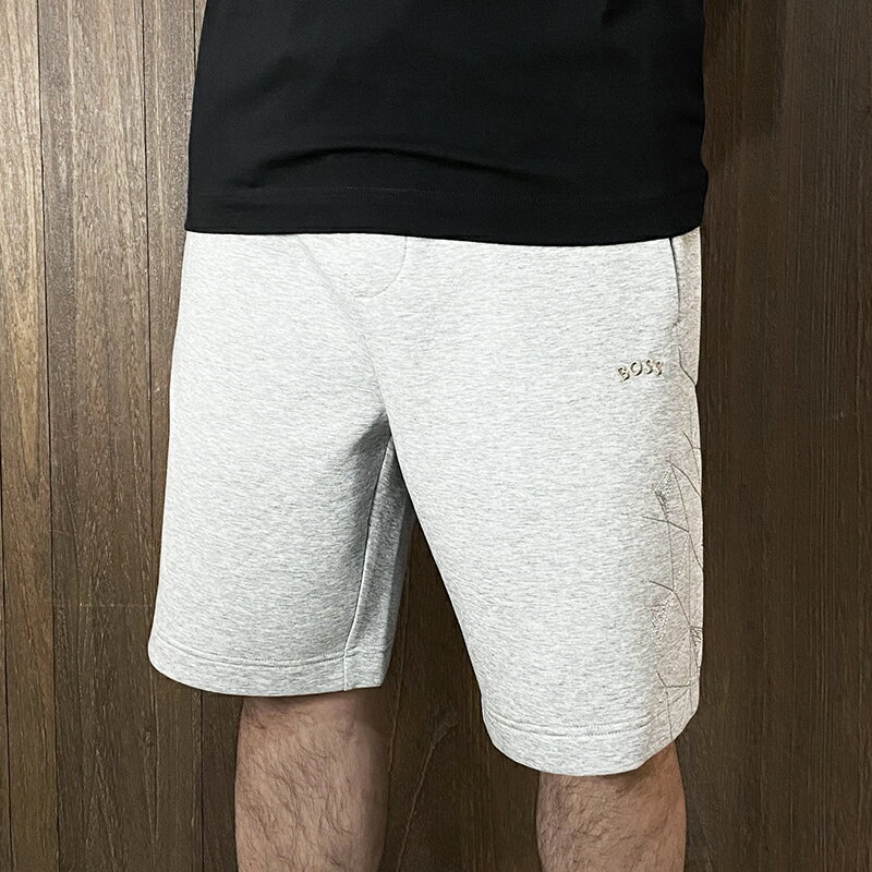 美國百分百【全新真品】BOSS 短褲 棉質 休閒 男款 短棉褲 logo 素面 灰色 CY75