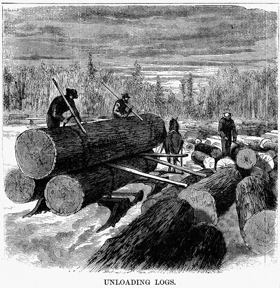 Posterazzi Lumbering 1868 Nunloading Logs From A Sledge In The Pine