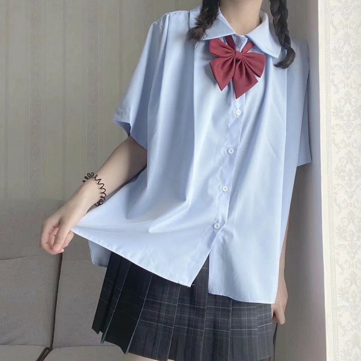 夏季新款日系短袖襯衫女學生韓版寬松小眾設計感娃娃領JK襯衣