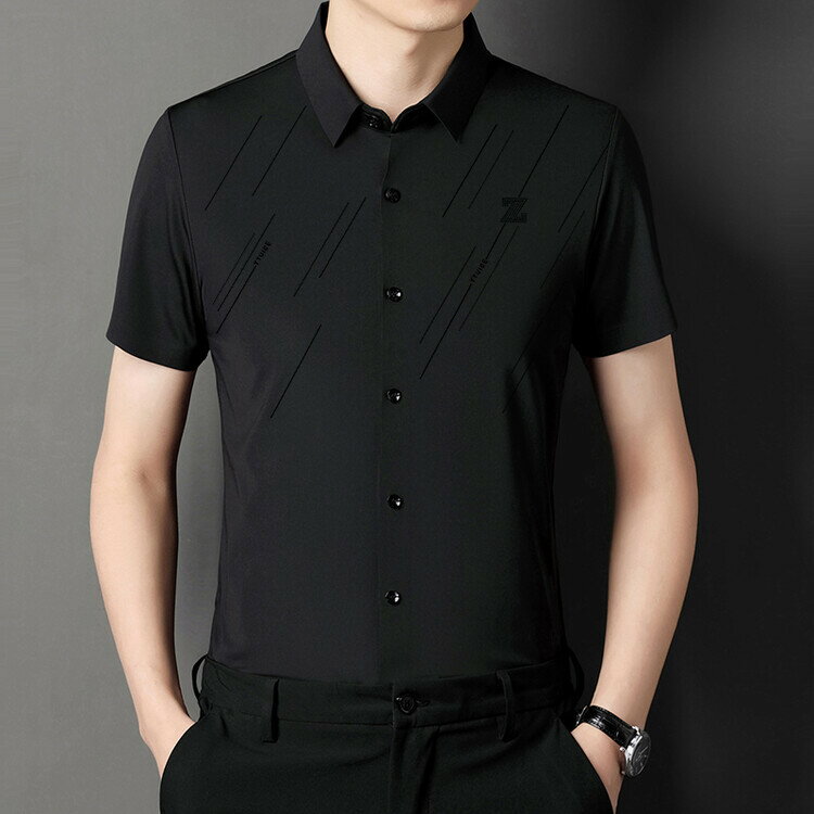 【喜挖】夏季短袖新款男士無痕襯衣潮免燙抗皺中青年商務純色薄款襯衫男裝 0