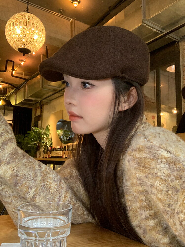 自留款~日系毛呢貝雷帽子女秋冬百搭復古前進帽時尚畫家帽工體帽【雲木雜貨】