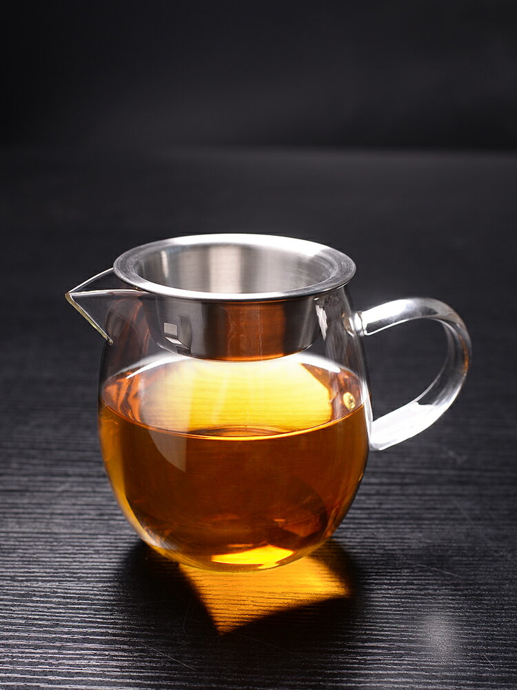 公道杯茶漏耐熱高溫玻璃公杯加厚一體套裝帶茶漏過濾分茶器茶具